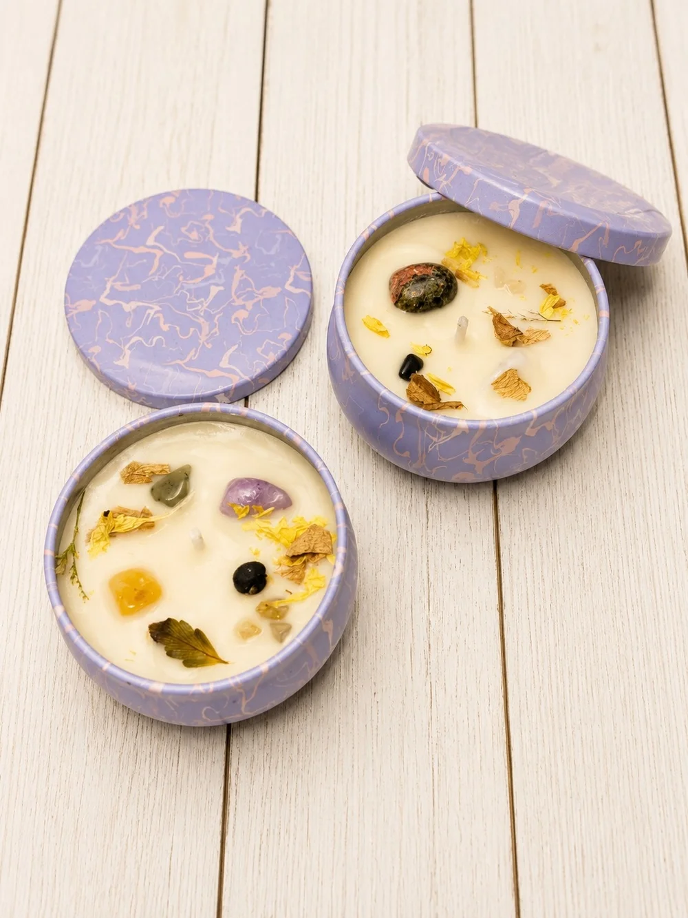2 Lavender Decorative Crystal Soy Candle Tin - Women Bath & Body
